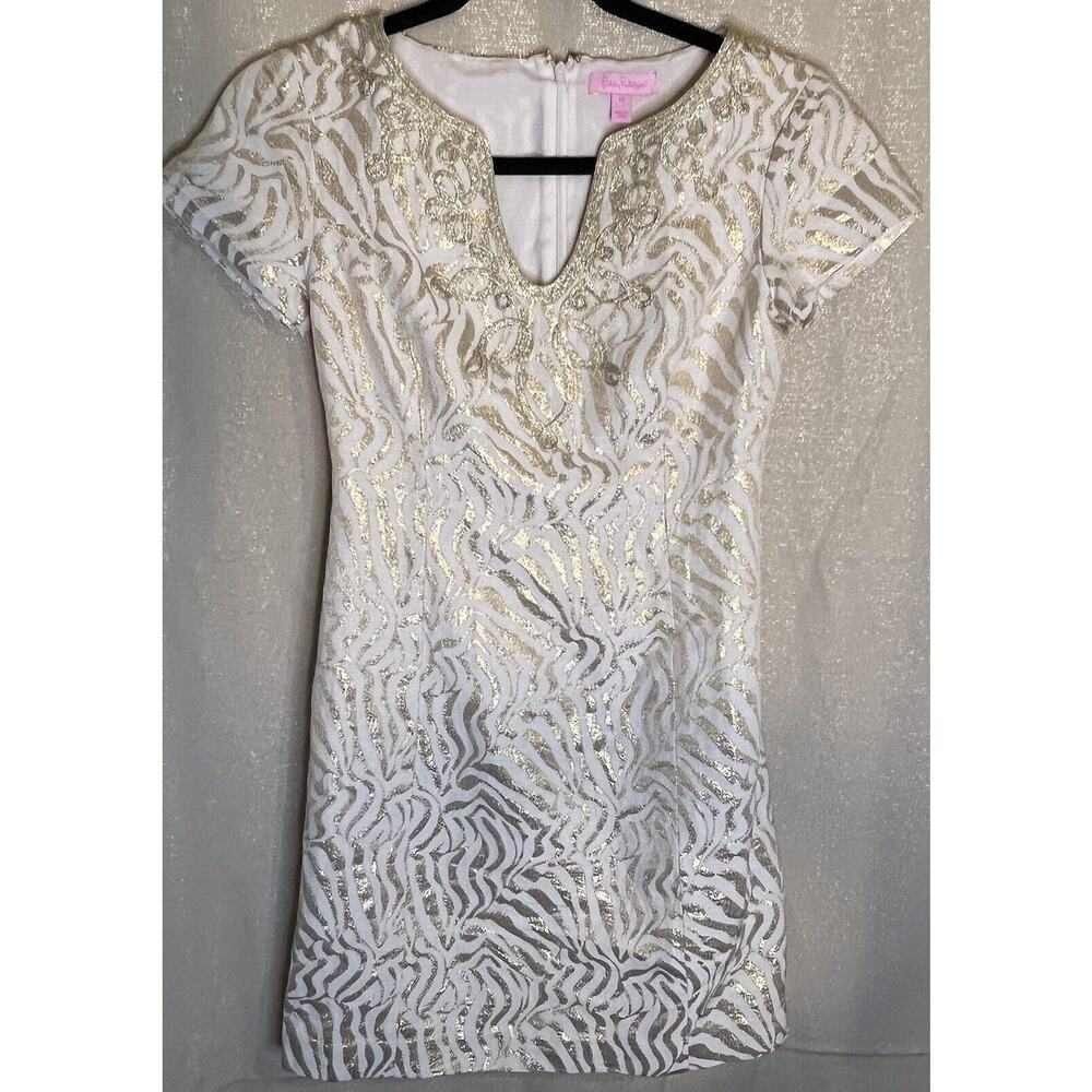 Lilly Pulitzer Milannia Gold Metallic Zebra Striped Dress Size 00